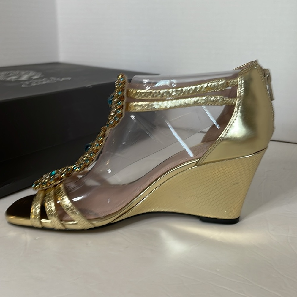 Vince Camuto VC Bayle gold snakeskin sandal wedge shoes size Women’s 7.5W - Picture 8 of 17